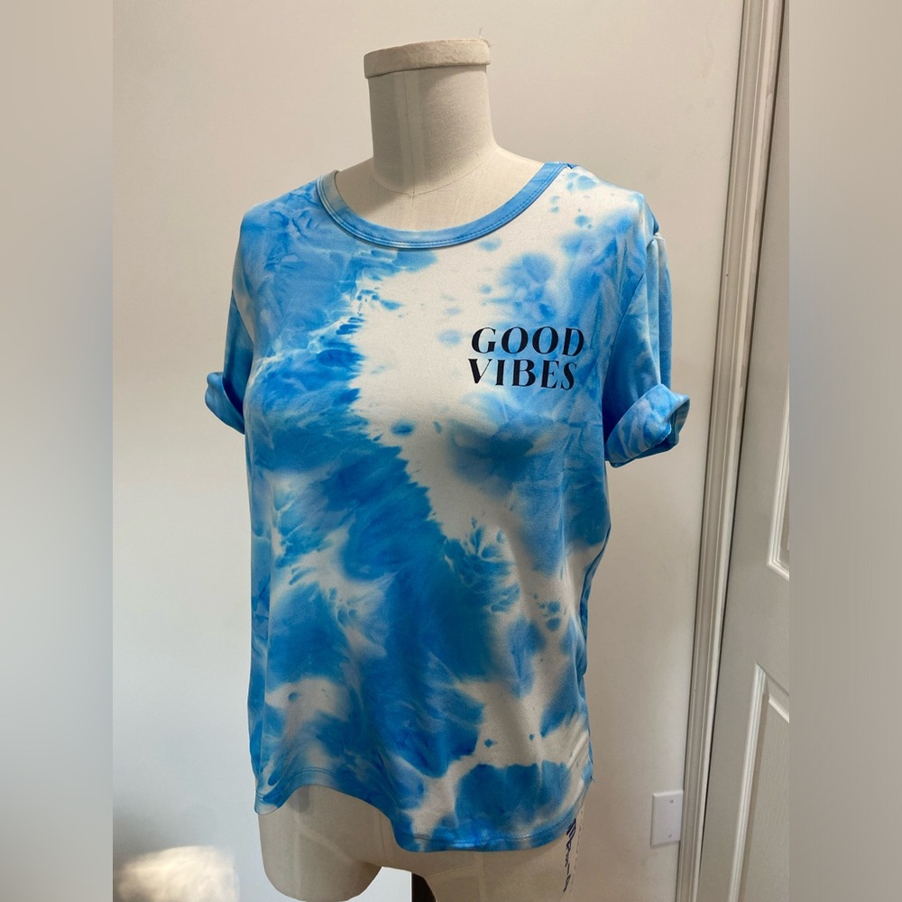 Sky Blue Tie-Dye 'Good Vibes' Graphic Tee Size Small - Picture 1 of 7